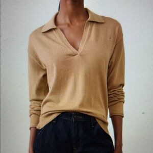 NWT Merino Wool Tan Long Sleeve Collar Sweater